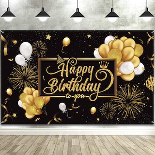 Foto 1 | Foto 1 | Lienzo De Fondo Bulu Happy Birthday Negro Dorado 185 X 110 Cm - Venta Internacional.