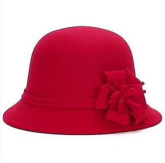 Foto 1 | Foto 1 | Gorro Huoguo Otoño Invierno Vintage Lana Imitación Flor Rojo - Venta Internacional.