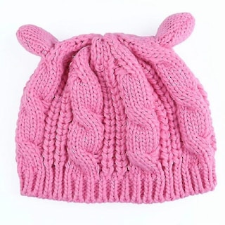 Foto 1 | Foto 1 | Gorro Huoguo Boina De Lana Con Forma De Orejas De Gato Retorcidas Tejida Rosa - Venta Internacional.