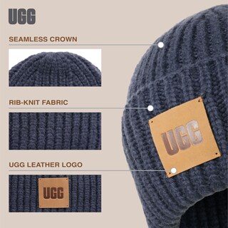 Foto 5 | Foto 5 | Gorro Ugg Para Mujer Con Logotipo Acanalado Grueso, Azul Marino, Acrílico, Nailon Y Lana - Venta Internacional.