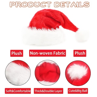 Foto 4 | Foto 4 | Set De Sombreros De Papá Noel Kockuu Fluffy Red Con Ala De Felpa Para Adultos - Venta Internacional.