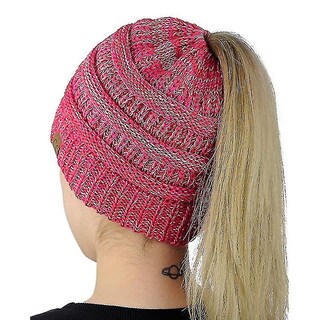 Foto 1 | Foto 1 | Gorra Huoguo Con Letras Cc Y Coleta Tejida Para Mujer Color Magenta - Venta Internacional.