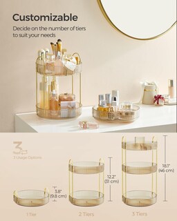 Foto 4 | Foto 4 | Organizador De Maquillaje Songmics De 3 Niveles, Redondo, Giratorio, Color Champán Dorado - Venta Internacional.