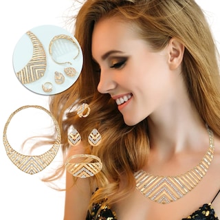 Foto 2 | Foto 2 | Conjunto De Joyas De Moda Huoguo De 5 Piezas De Aleación De Oro Para Mujer - Venta Internacional.