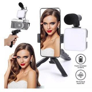 Foto 2 | Foto 2 | Trípode + Micrófono + Adaptador de Iluminación + Luz LED Eo Safe Imports ESI-9657