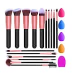 Brochas de Maquillaje BELUG Kit con Esponja Profesional Rosa Negro 16 Piezas