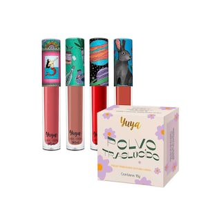 Foto 1 | Foto 1 | Set Polvo Traslúcido Yuya con Ingredientes Naturales + 4 Labiales Líquidos Mate tonos Sirena, Te Quiero, Mi Amor, Quédate