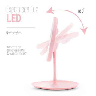 Foto 2 | Foto 2 | Espejo Para Maquillaje Andromeda Inc color Rosa luz Led Redondo 3 Niveles Recargable