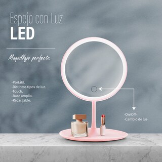 Foto 3 | Foto 3 | Espejo Para Maquillaje Andromeda Inc color Rosa luz Led Redondo 3 Niveles Recargable