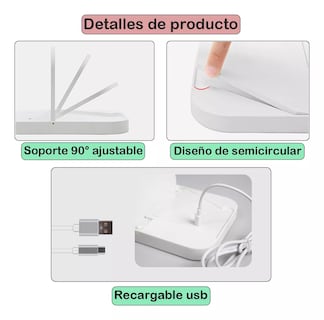 Foto 2 | Foto 2 | Espejo de Maquillaje Led de 3 Niveles Recargable Usb Blanco