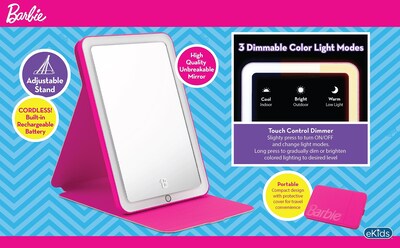 Foto 3 | Foto 3 | Espejo De Viaje Ekids Barbie Con Luz Y Soporte Ajustable - Venta Internacional.