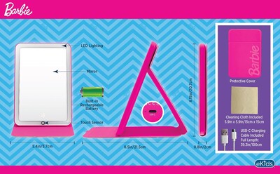 Foto 4 | Foto 4 | Espejo De Viaje Ekids Barbie Con Luz Y Soporte Ajustable - Venta Internacional.