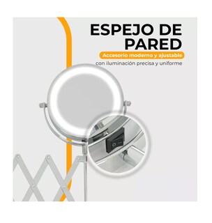 Foto 4 | Foto 4 | Espejo Redondo Para Maquillaje De Pared Con Luz Para Baño Marco Plateado
