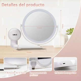 Foto 4 | Foto 4 | Espejo Con Luz Lab.g Para Maquilla Aumento Ajustable Táctil 3modos Blanco