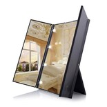 Espejo De Maquillaje Huoguo De Tres Pliegues Con Luz Led Portátil Negro - Venta Internacional.