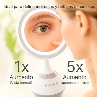 Foto 6 | Foto 6 | Espejo de Maquillaje con Luz LED Blanca, Aumento 5X, Bocina Bluetooth y Carga USB – Modelo D638M