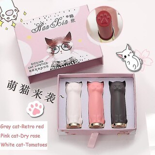 Foto 2 | Foto 2 | Lápiz Labial Huoguo Con Dibujos Animados De Gatos  Impermeable  De Larga Duración  Juego De 3 Unidad - Venta Internacional.
