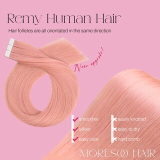 Foto 2 | Foto 2 | Extensiones De Cabello Humano Rosa Moresoo Con Cinta Adhesiva, 40 Cm, 10 Unidades/25 G - Venta Internacional.
