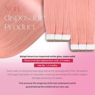 Foto 3 | Foto 3 | Extensiones De Cabello Humano Rosa Moresoo Con Cinta Adhesiva, 40 Cm, 10 Unidades/25 G - Venta Internacional.