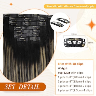 Foto 2 | Foto 2 | Extensiones De Cabello Con Clip, De Color Negro Brillante A Marrón Medio - Venta Internacional.