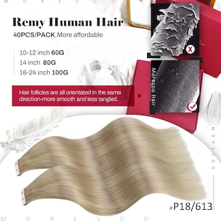 Foto 2 | Foto 2 | Extensiones De Cabello Con Cinta Adhesiva Moresoo Blonde, 12 Pulgadas, 40 Piezas, 60 G, #18 /613 - Venta Internacional.