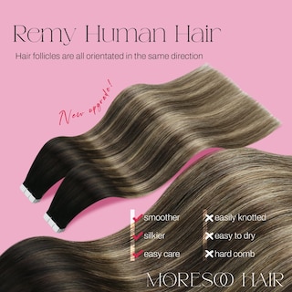 Foto 2 | Foto 2 | Extensiones De Cabello Humano Moresoo Con Cinta Adhesiva, 60 Cm, #1b /3/27, 20 Unidades - Venta Internacional.