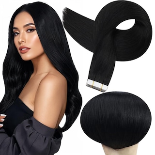 Foto 1 | Foto 1 | Extensiones De Cabello Full Shine Tape En Cabello Humano, 45 Cm, Color Negro Azabache - Venta Internacional.