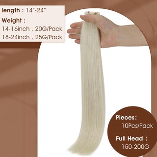 Foto 3 | Foto 3 | Extensiones De Cabello Full Shine Remy Tape Para Cabello Virgen, Rubio, 40 Cm - Venta Internacional.