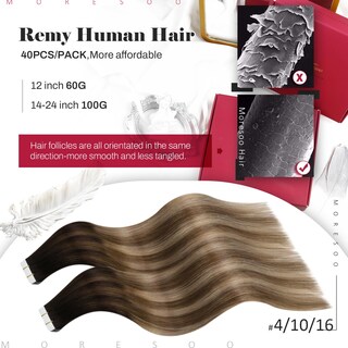Foto 2 | Foto 2 | Extensiones De Cabello Con Cinta Adhesiva Moresoo Balayage Brown, 100 G, 20 Pulgadas - Venta Internacional.