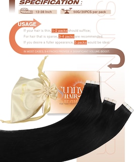 Foto 5 | Foto 5 | Extensiones De Cabello Sunny Hair Black Con Cinta Adhesiva De 60 Cm En Cabello Humano - Venta Internacional.