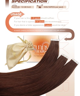 Foto 5 | Foto 5 | Extensiones De Pelo Con Cinta Adhesiva Sunny Hair, Castaño Castaño, 60 Cm, 50 G - Venta Internacional.