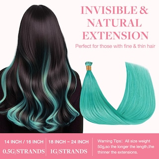 Foto 3 | Foto 3 | Extensiones De Cabello Goo Goo I Tip, 18 Pulgadas, 50 G, Verde Azulado - Venta Internacional.