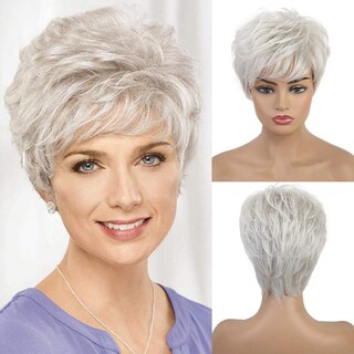 Foto 2 | Foto 2 | Peluca Huoguo Micro Curl Gris Plateado De 28 Cm Para Mujer - Venta Internacional.