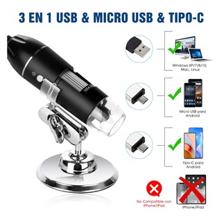 Foto 5 | Foto 5 | Microscopio Usb Digital 1600x Zoom Optico 8 Leds Android Win Color Negro