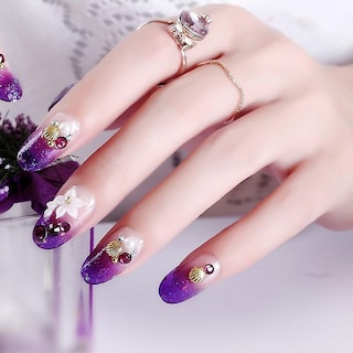 Foto 3 | Foto 3 | Presiona Uñas Huoguo Morado Degradado Con Puntas Largas X24 - Venta Internacional.