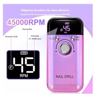 Foto 3 | Foto 3 | Pulidor de Uñas Esmeril Profesional Drill Portátil 45000 Rpm Rosa Metal