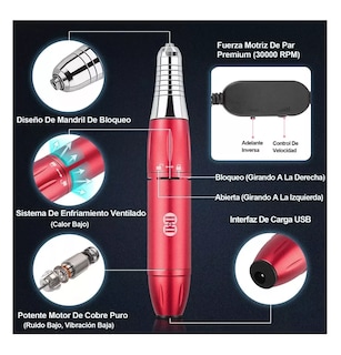 Foto 5 | Foto 5 | Drill para Uñas Pulidor Esmeril Uñas Acrílicas 65 Piezas Rojo
