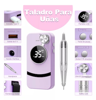 Foto 3 | Foto 3 | Pulidor Esmeril Uñas Taladro 45000rpm Recargable Dril Morado