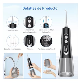 Foto 2 | Foto 2 | Irrigador Bucal Limpiador Dientes Eléctrico Con 4 Boquillas Gris/negro
