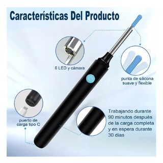 Foto 2 | Foto 2 | Limpiador Oídos Cámara Quita Cerilla Inteligente Endoscopio Negro