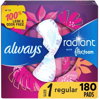 Foto 1 | Foto 1 | Almohadillas Femeninas Always Radiant Flexfoam Con Alas Tamaño 1 180 Unidades - Venta Internacional.