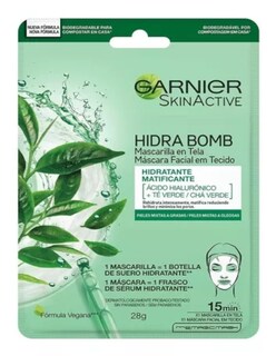 Foto 2 | Foto 2 | Mascarilla Facial Garnier Hidra Bomb Con De Té Verde + Termo De Agua Güish