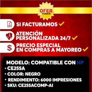 Foto 6 | Foto 6 | Tóner CE255A/55A Compatible con HP Laserjet Laserjet Enterprise P3015 M525 Negro 2 PZAS
