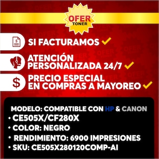 Foto 8 | Foto 8 | Tóner CE505X/05X/CF280X/80X compatible con HP Laserjet pro 2053 2054 2055 Negro 2 PZAS
