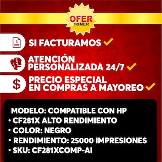 Foto 8 | Foto 8 | Tóner de Alto Rendimiento CF281X/81X Compatible con HP M605 color Negro