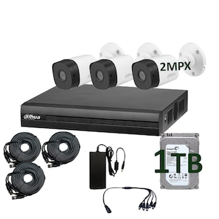 Foto 1 | Foto 1 | Kit Cctv 3 Cámaras de Seguridad Dahua Cooper color Negro Bullet 2mpx Full Hd 1080p 1tb Almacenamiento Fácil Instalación