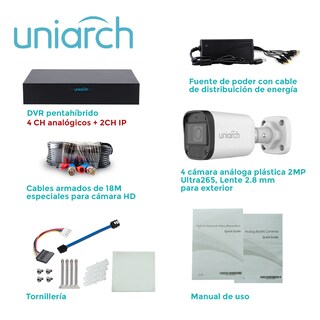 Foto 4 | Foto 4 | Kit De Vigilancia Uniarch 4 Cámaras Bala Interior/exterior Grabador Dvr 4 Canales Hd + 2 Ip