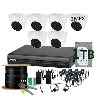 Foto 1 | Foto 1 | Kit Cctv 6 Cámaras de Seguridad Circuito Cerrado Domo Dahua 2mpx Full HD
