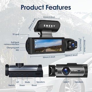 Foto 5 | Foto 5 | Cámara De Salpicadero Enesy Frontal Y Trasera 1080p Hd Con Tarjeta De Memoria De 32 Gb - Venta Internacional.
