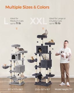 Foto 7 | Foto 7 | Feandrea Árbol Para Gatos De 206 Cm, 13 Postes, 2 Cuevas, 2 Plataformas, Hamaca, Cesta, Pompón, Gris Claro.